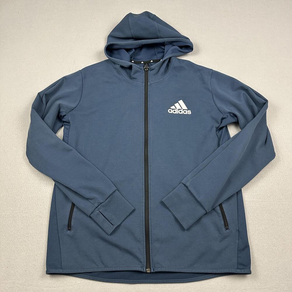 Adidas Track Jacket Men Large Blue Full Zip Hooded Primegreen Gym Training L